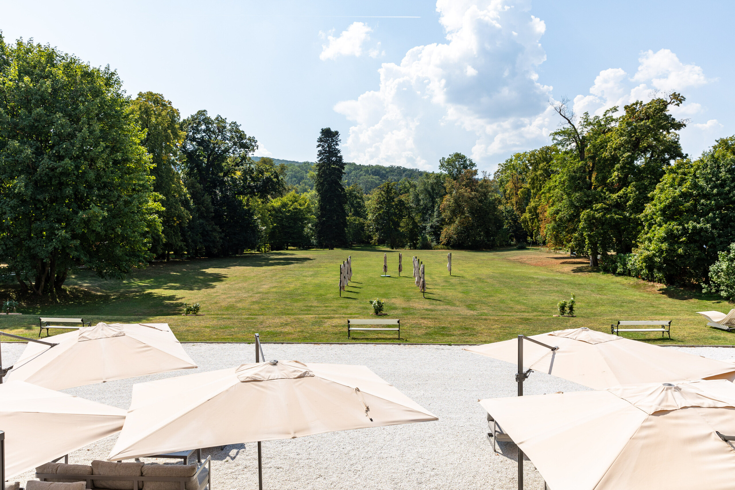Europahaus Wien Schloss-Miller-Aichholz Festsaal Sicht auf Wiese